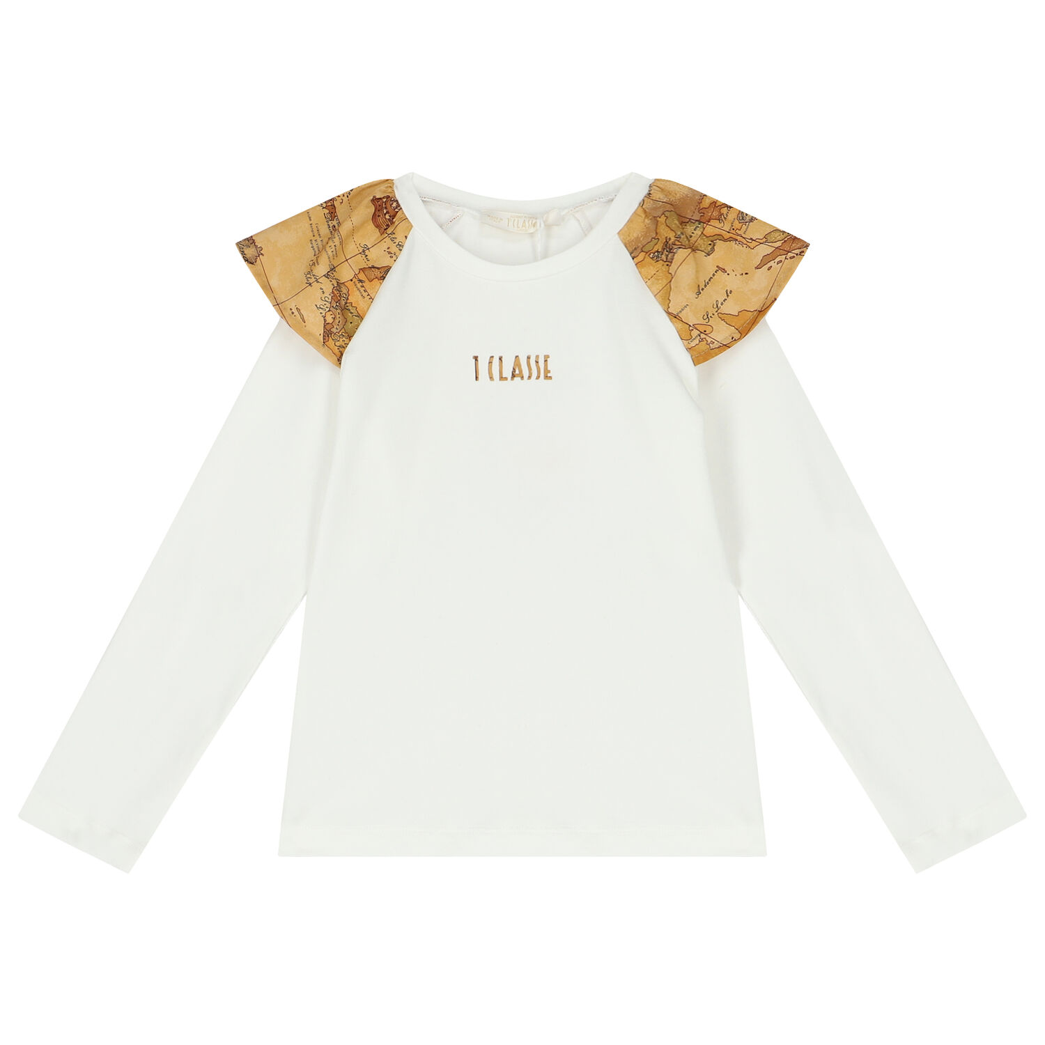 Girls Ivory Logo Geo Map Long Sleeve Top, 1, hi-res